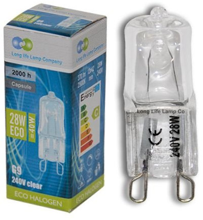 Long Life Lamp Company 2 x G9 ECO Halogen Energy Saving 28watt = 40watt Equivalent Light Bulbs