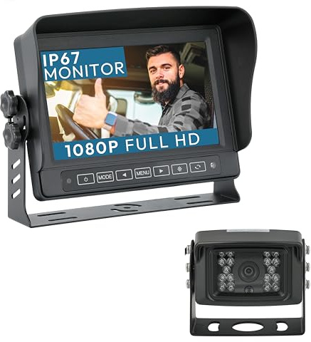 VSG24 7“ Funk-Allround-Rückfahrsystem/Distanzlinien/Bildspiegelung / 12-24 Volt / 120° & IP67 / Ausschaltverzögerung/inkl. 20m Kabel / 2 Videoeingänge/Nachtsicht/Select-Serie