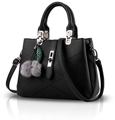 NICOLE & DORIS 2025 Nouveau Sac à Main Femme Sacs Portés Main Mode Sac Bandoulière Élégant Sac Epaule Sacoche Femme Sac à Poignée Supérieure avec Pom Poms Noir