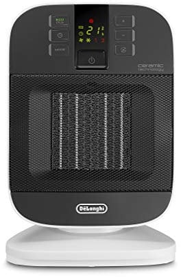 De'Longhi HFX60V20 Termoventilatore Verticale, Tecnologia Ceramica, Silenzioso, 2 Livelli di Potenza, Ventilazione Estiva, TIMER 24H, Funzione Eco-Energy, Luce, Anti-ribaltamento, Leggero, Nero