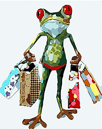 CaptainCrafts Malen nach Zahlen Erwachsene, DIY Malen nach Zahlen einschließlich Leinwand Acrylfarbe Wand Kunstwerk Geschenke Home Wall Decor 16 * 20 Zoll (Frosch-Einkauf, Rahmenlos)