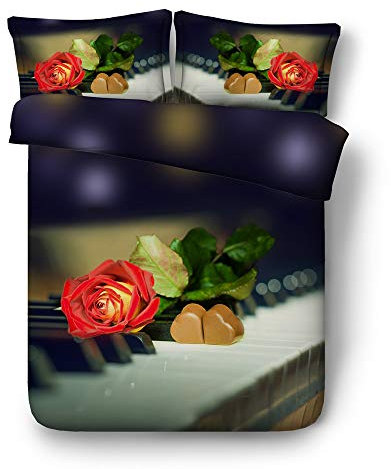 Sticker superb Rose Garten Blume 2 Teilig Bettbezug Set, Romantisch Eleganter 3D Blumendruck Schwarz Bettwäsche Set Mikrofaser Polyester (Rose Blume 4, 150x200cm)