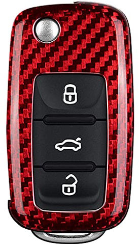 M.JVisun Véritable Fibre de Carbone Porte-clés Clef Coques de Clés pour Volkswagen Beetle Bora C-Trek EOS Golf Jetta Passat Polo pour Scirocco Sharan pour Tiguan pour Touran UP Clé de Voiture - Rouge