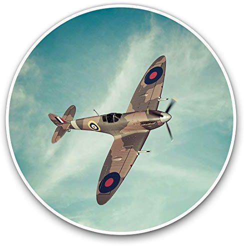Vinyl-Aufkleber (2 Stück) 10 cm – British RAF Spitfire Vintage Flugzeug-Aufkleber für Laptops, Tablets, Gepäck, Scrapbooking, Kühlschränke, 16310