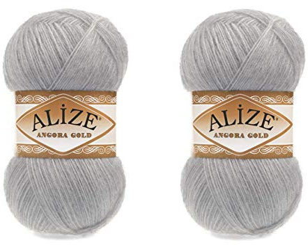 Alize Angora Goldgarn, 20 % Wolle, 80 % Acryl, weiches Garn, Häkeln, 200 g, 1204 m, Spitze, Handstricken, türkisches Garn (21 Grau)