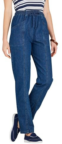 Amber Ladies Elasticated Waist Pull On Jean 100% Cotton High Waisted Jeans for Women with Adjustable Drawstring Stonewash 16 Regular