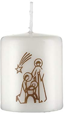 Weihnachtskerzen Kerze stilisierte Krippe, weihnachtliche Kirchen Kerze, christliche, Weihnachtsmotiv, 6 x 5 cm
