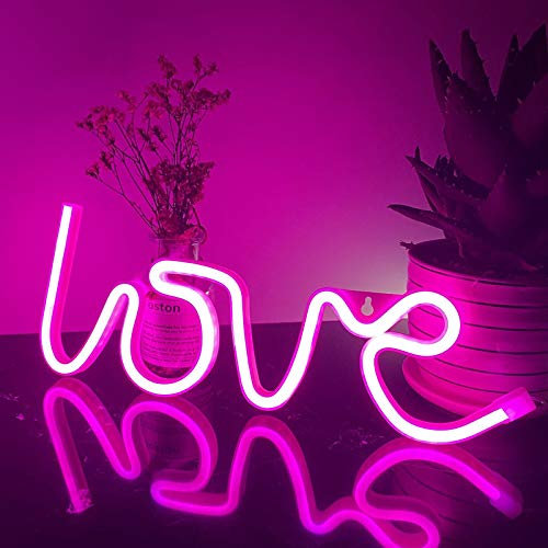 ENUOLI Love Neon Sign Pink Love Neon Lights LED Neon Night Light for Wall Art Decoration USB&Battery Powered Night Light Lamps for Girls Room Kids Bedroom Wedding Christmas Party Home Decor