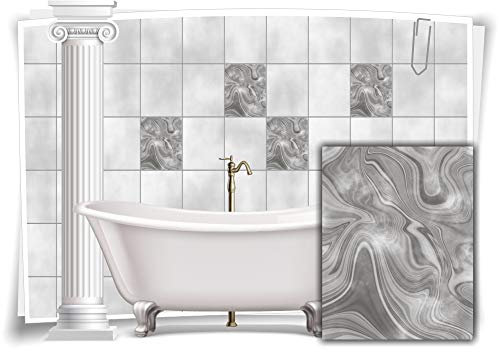 Medianlux Fliesen-Aufkleber Folie Marmor Öl Ölfarben Abstrakt Creme Grau Bad WC Deko Küche, 12 Stück, 20x25cm m23m21h-137175