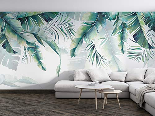 SILK ROAD EU Papier Peint Panoramique Soie, 410 × 280cm, Tropical Feuille de Banane, Largeur max 12m, pour Salon Chambre restaurant Décoration Murale