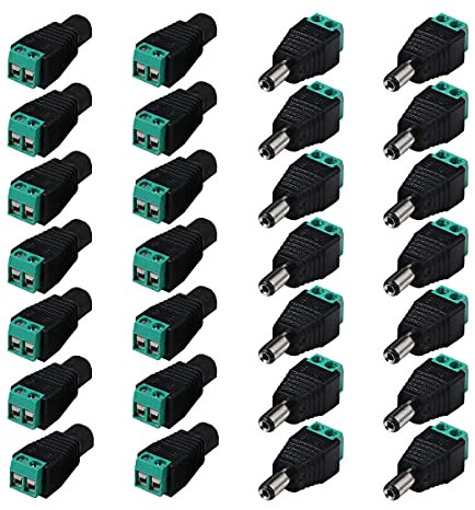 toolco 28Pcs Upgraded DC Power Adapter Connector, 14 Pairs 12V Male+Female 2.1 X 5.5MM DC Power Jack Plug Connector for CCTV Camera, Led Strip Light Cable Wire