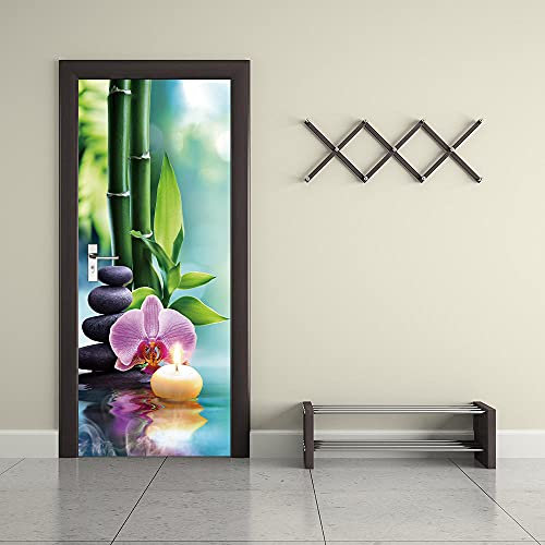 QHZSFF Türtapete Selbstklebend Orchidee & Zen Türposter Türfolie 3D PVC Türtapeten Türaufkleber 88 x 200 cm, B90 x H200cm
