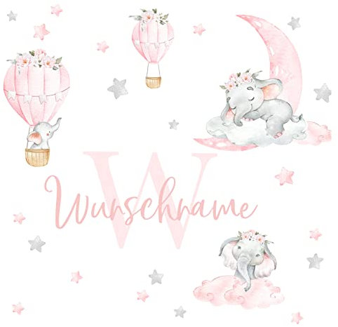 Little Deco Wandtattoo Elefanten mit Heißluftballons & Wunschname DL318 Motiv 10 M