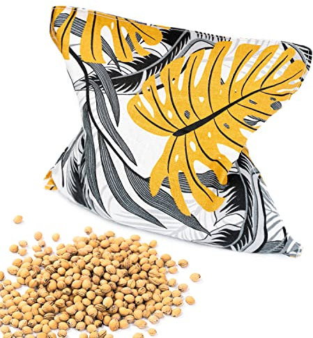 Amilian Coussin chauffant à grains de cerise 22 x 22 cm - Compresse thermique - Coussin froid - Jaune moutarde