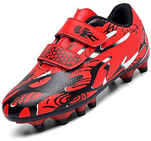 Unitysow Fußballschuhe Jungen Professionelle Fussballschuhe Kinder Athletics Trainingsschuhe Sportschuhe Mädchen Outdoor Spikes Football Schuhe,Rot,Gr.38