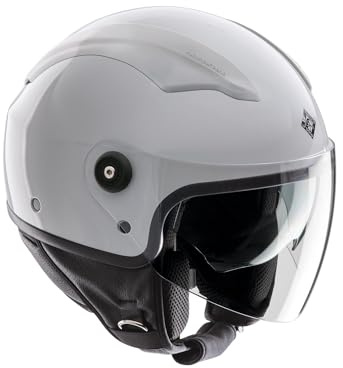 Tucano Urbano casco demi jet unisex EL'TOP. Casco moto in policarbonato, casco scooter all seasons con doppia visiera e copri–aerazione Dynamic Flow. Casco omologato ECE 22.05 Bianco lucido Tg. XS