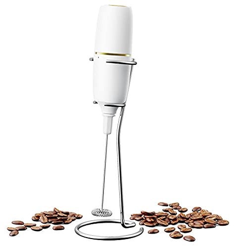 ilqsrtgv Handheld Electric Milk Frother with Stand | Coffee Frother Mini Electric Whisk Battery Operated | Coffee and Cappuccino Mixer for Latte/Cappuccino/Matcha/Hot Chocolate - White
