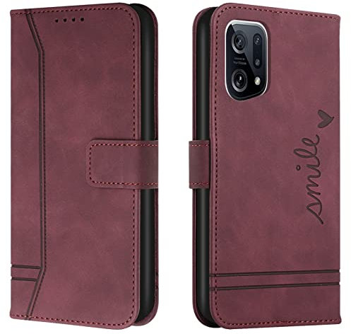 Lihondar Coque pour Oppo Find X5 Pro, Protection Portefeuille Etui à Rabat Housse Premium en Cuir PU avec Antichoc TPU Fermoir Magnétique Flip Pochette Housse pour Oppo Find X5 Pro (Rouge)