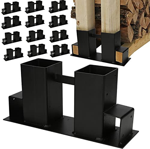 Ansobea Holzstapelhilfe Aussen 12er Set Holzlager, Stapelhilfe für Brennholz, Holzstapelhalter für Kaminholz Stabile Brennholz Stapelhilfe, für innen und außen, Schwarz