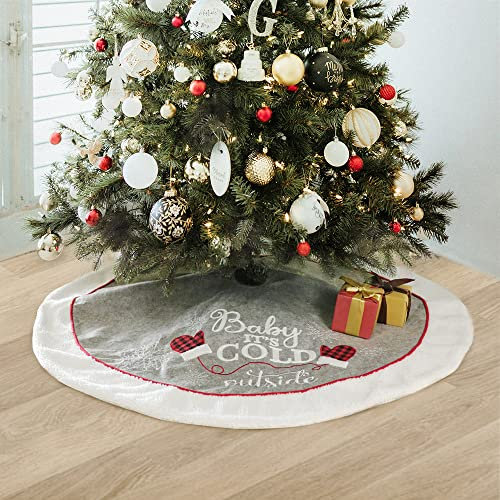 Odot Weihnachtsbaum Decke Rund, Kreative Weihnachtsbaum RockTannenbaumdecke, Weihnachtsbaum Unterlage Christbaumständer für Weihnachtsdeko Neujahr Party (Grau weiß,48 Zoll)