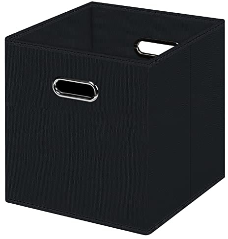 HEAYEEG Black Foldable Storage Cubes Bins , Fabric Storage Box Cubes Organizer Baskets with Dual Handles for Home Organizer (Black)