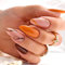 JUSTOTRY 24 Pièces Glitter Swirl Stiletto Faux Ongles Court,Orange French Press on Nails Courts,Pretty Amande Faux Ongle avec Colle Pour Femme et Fille,Moyen Faux Ongles à Coller Nail Art