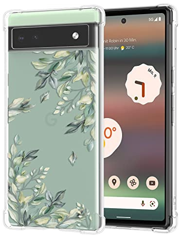 RALEAVO for Google Pixel 7 Case Clear Floral Girly Slim Cover, Green | For Google Pixel 7 Floral Spring Aesthetic Pretty Phone Case, Drop-proof Slim Thin Soft TPU Material, Girls & Women Gift