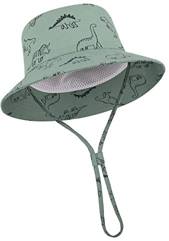 TOMEEK Baby Sonnenhut Unisex Kinder Sommerhut UV-Schutz Fischerhut mit verstellbarem Kordelzug Jungen Mädchen Strandhut, Grün, Größe XL
