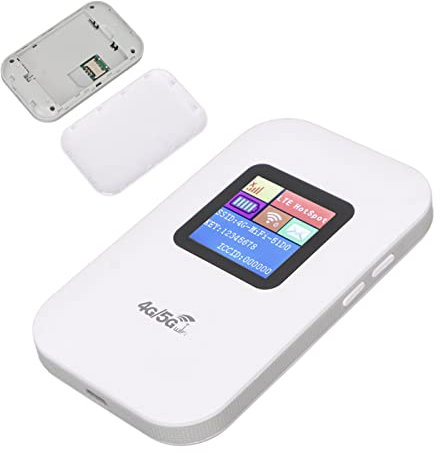 ASHATA 4G-Router mit SIM-Slot, SIM-Karten-Router, 4G-WLAN-Router, Weiß, SIM-Kartensteckplatz, Bis zu 10 Benutzer, 1,44-Zoll-LED-Anzeige, 2100-mAh-Akku, 4G-LTE-Router für Telefon, PC,