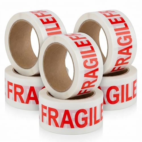 Wolf Tapes Fragile Packaging Tape 6 Rolls, 48mmx66m, Heavy Duty Box Sealing | Acrylic adhesive grips cardboard securely, resists UV and moisture and helps seal parcels, boxes and storage items for moving