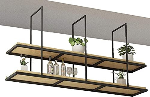 AFLCIO Deckenregal Deckenregalhalterungen, Deckenregal aus massivem Holz und Eisen, 2-lagig, für Bars/Restaurants/Küchen, Lagerregale und Regale, 3 Größen