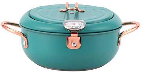 Olla para Freír, Olla para Freír con Termómetro Sartén para Freidora Japonesa de Acero Inoxidable para Cocina de Inducción Verde Oscuro