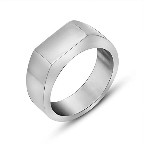 Vorsteckring Silber, Vintage Ringe Herren Titan Edelstahl Rechteckiger Siegelring Breite 6,6 mm Vatertagsgeschenk Größe 65 (20.7)