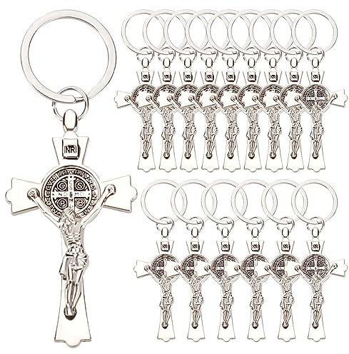 WEBEEDY 15 Stück Heiliger Benedikt-Kreuz-Schlüsselanhänger Religiöser Glaube Schlüsselanhänger Metall Jesus-Kreuz Kruzifix Schlüsselanhänger Für Damen Und Herren