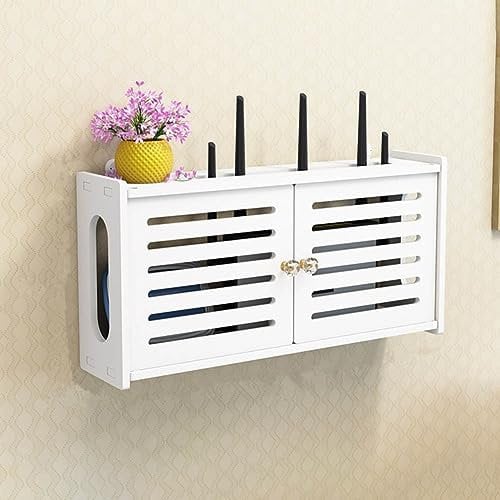EpheyFIF WiFi Router Storage Box Router Shelf Wall Mount, Wooden Cable Management Box Wireless Router, Hider Cord Management Container Desk Bedroom Decorative