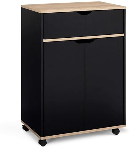 IDMarket – Postre de cocina COSY armario con cajón de madera negra y bandejas de haya, 60 cm