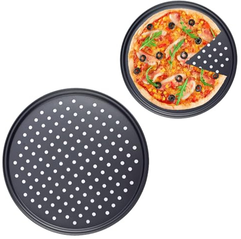 Pizzablech Gelocht 24,5cm Pizzabackbleche Rund Perforierte Pizzaform | Karbonstahl Antihaftbeschichtet Leicht Entformbare Pizza Backblech Kuchenblech für Pizza Pie Flammkuchen