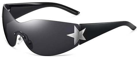 genkigold Y2K Sunglasses for Women and Men: Trendy Oversized Frameless Sun Glasses with Star,Shield Wrap Around,Fashion-Forward Gift,Punk Black/Steam Clear/Y2K Pink
