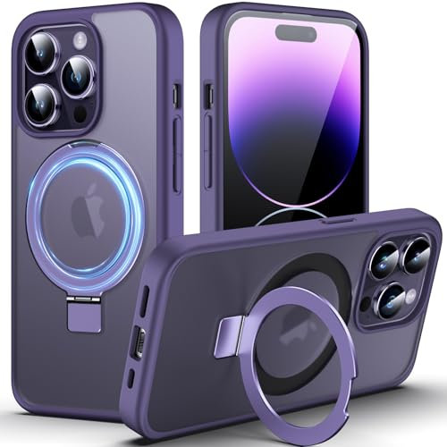 DASFOND Magnetic Designed for iPhone 14 Pro Case [Compatible with Mag-Safe] [Invisible Ring Kickstand] Slim Translucent Matte Shockproof Anti-Fingerprint Cover Case for iPhone 14 Pro 6.1, Purple