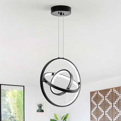 IZOWE Planeten LED Pendelleuchte Vielfältig Geformt Hängelampe Schwarz 150CM Modern Kronleuchter Verstellbar 30W Hängeleuchte Energiesparender Esszimmer Lampe Hängend Geeignet für Küchen Wohnzimmer
