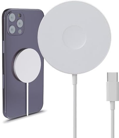 MMOBIEL Magnetic Wireless Charger 15W Compatible with MagSafe iPhone 16/15/14/13 Series, AirPods 3/2/Pro, Apple Watch All Series, Samsung Galaxy Buds, S24/S23/S22/S21/Note - USB C - 3.3 Foot – White