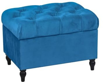 Home Harmony Genasis Velvet Storage Ottoman Bench Rectangular Ottoman with Flip Top,Rustic Look Legs Modern Footrest Ottomans Foot Stool for Bedroom Living Room hallway (Hale Blue)