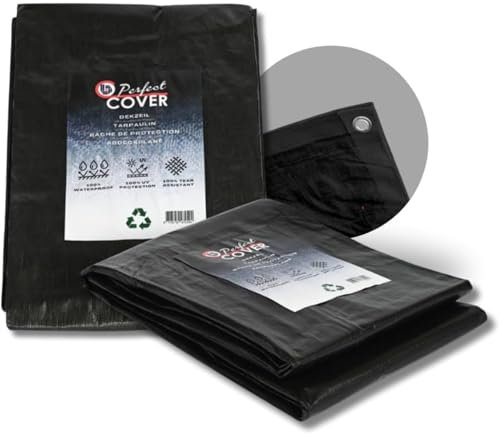 Perfect Cover Telone Impermeabile Per Esterno - Telo Di Copertura Con Occhiellato - Anti-Uv - Telo Protettivo Multiuso Per Mobili Da Giardino, Barche, Legno, Piscina, Auto - 2x3m 80 g/m², Nero