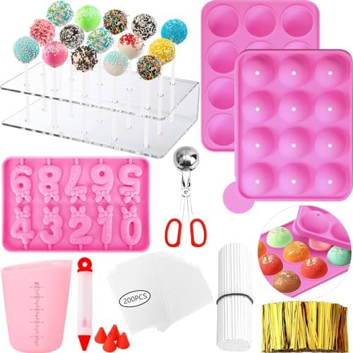 Cake Pop Molds Kit 610PCS Lollipop Maker Set with Cake Pop Stand, Sticks, Wrappers, Decorating Pen, 4 Piping Tips, Measuring Cup