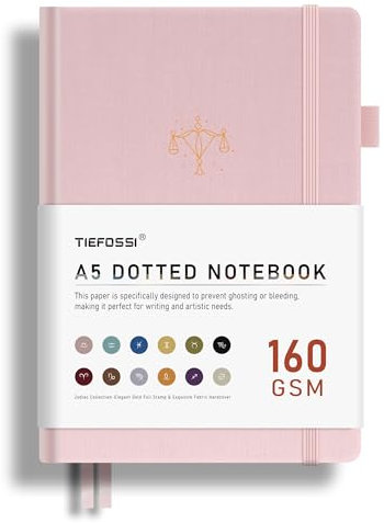 TIEFOSSI Bullet Dotted Journal, 160 g/m², auslaufsicheres dickes Papier, Sternbild-Punktnotizbuch, Waage-Tagebuch für Frauen, 256 nummerierte Punktrasterseiten