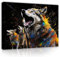 Bilder Wolf Abstrakt Tiere Schwarz 100x75 cm - Modern Leinwandbild Groß XXL Schlafzimmer Wohnzimmer Wandbild Kunstdruck Wandbilder Canvas Desing Wand Bild auf Leinwand Aufhängefertig