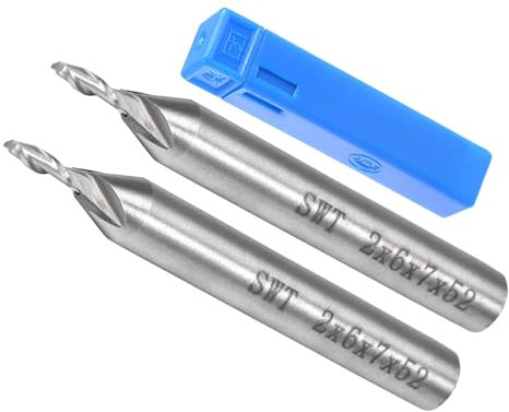 CoCud Fresas de Extremo en Espiral de 2 Flautas, Diámetro de 2 mm y Longitud de 7 mm, Cortador de Fresasdo Recto de Acero de Alta Velocidad con Estuche de Almacenamiento, 2 Pcs