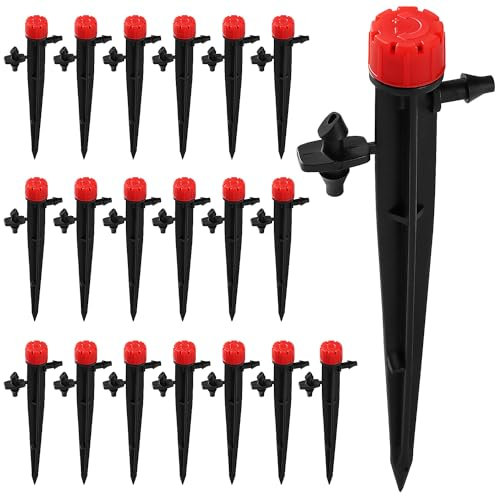 VooGenzek 20 Stücke 360 Grad Einstellbare Bewässerung Sprinkler, 8-Loch Garten Bewässerung Tropfer for 4/7mm Schlauch, für Gewächshaus, Topfpflanzen, Rot (mit Verbinder)