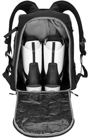 Snowboard-Rucksack für Herren, Skischuhtasche, 65 l, wasserdicht, Ski- und Snowboardstiefel, Schulterpolster, Ski-Rucksack für Helme, Brillen, Herren und Damen, Air-Mesh-Rucksack, Tagesrucksack,