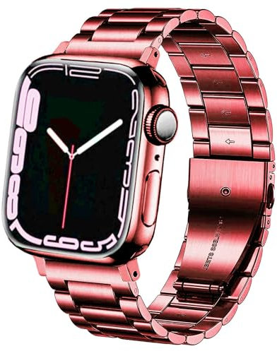 DEALELE Correas compatibles con iWatch de 38 mm, 40 mm, 41 mm, 42 mm, correa de repuesto de metal de acero inoxidable sólido para Apple Watch Series 10/9/8/7/6/5/4/3/SE para mujeres y hombres (rojo)